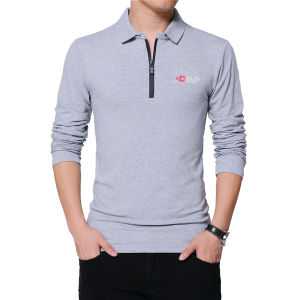 TFETTERS Autumn Mens Fashion Zipper Collar Design Men T-shirt Long Sleeve Cotton Tee Solid Color Business T-shirt Men Top2026