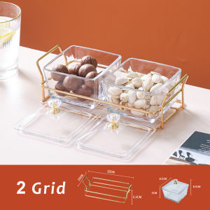 JustLiving 2/3/4/6Grids Glass Tray Set with Lid Fruit Tray Snack Plate Dessert Candy Plate Festive Decorations Snacks Separated Platter Living Room Household Creative Snacks Candy Compartment Dried Fruit Tray