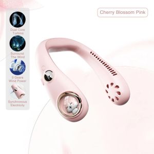 HELLO FS25 Mini Portable Bladeless Neck Fan Air Cooler USB Rechargeable Hanging Neck Fan 6000mah Wearable Air Cooling Fan 3 Speeds Bladeless Portable Neck Fan Neck Fan Low noise operation Double turbo design for Home Outdoor Sports