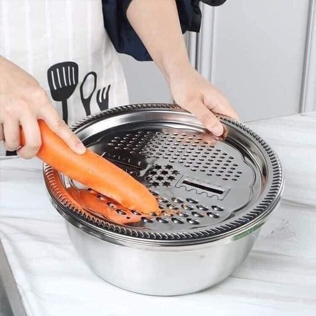 Bộ Rổ Inox Kèm Nạo Rau Củ 3 Chi Tiết-Bộ rổ chậu kèm nạo đa năng tiện ...