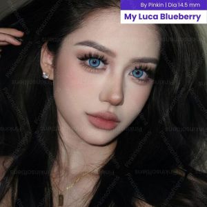 PINKINSOFTLENS My Kitty Luca By Pinkin Blueberry Blue Softlens Normal -0.00 Minus -10.00 1 Pasang Lensa Kontak Warna Diameter 14.5mm  Lensa Kontak softlen Soft Lens Murah