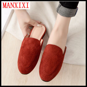 MANXIXI Brand Korean Version Flat Slippers Mules Sandals Big Size Classic Style Slip On Single Shoes For Women (32-44 Size)