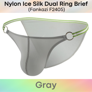 Mens Brief: Nylon Ice Silk Dual Ring Bikini Brief (F2405)