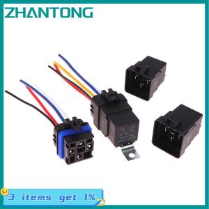 ZHANTONG รีเลย์รถ1ชุดพร้อมซ็อกเก็ต DC 12 24V 40A 4 5Pin แอมป์กันน้ำสายทองแดงชุบดีบุก5-PIN SPDT สำหรับพัดลมอัตโนมัติเรือ