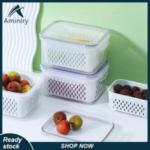 Aminiry[Love sports] กล่องถนอมอาหารผักผลไม้ใสสองชั้นพร้อมตะกร้าสะเด็ดน้ำปิดผนึกฝาปิดกล่องใส่ตู้เย็นในครัว