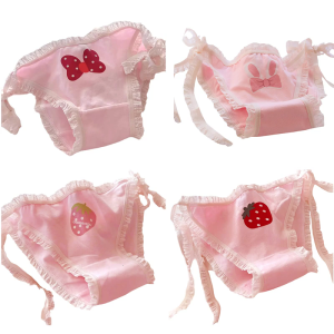 Sweet Ruffle Lace Trim Womens Panties Anime Adjustable Side Tie String Briefs Japanese Girl Student Lingerie Underwear