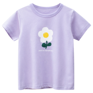 LJMOFA Kids T-shirt for Girls 3-10 Yrs Old Soft Cotton Lovely Floral Pattern Short Sleeved Shirt for Kids Girl