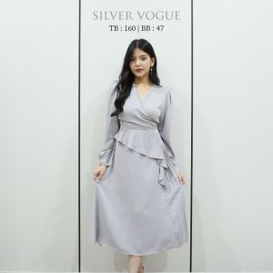 SV 6964 - Sevica Pleated Dress | Silvervogue | Gaun Katun Poliester Midi Pakaian Wanita