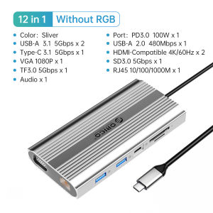 ORICO Triple Different Display USB HUB Type C to HDMI-compatible 4K60Hz PD100W USB3.0 RJ45 SD Card Reader Docking Station