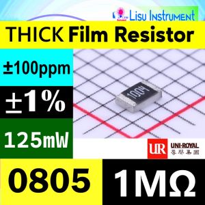 50 BUAH - 1MΩ 0805 ±1% 125mW Thick Film Resistor SMD 150V ±100ppm/°C 1M 1004 0805W8F1004T5E UNI-ROYAL - 50 BUAH