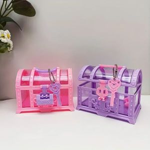 WISH BOUTIQUE With Lock Kids Jewelry Box Pink/Purple Pretend Play Treasure Chest Mini Box Girls Dressing Cute Makeup Box Women Girls