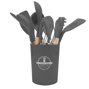 12PCS Silicone Kitchen Utensil Set Natural PP Handle Non-stick Cooking Shovel Kitchen Tool Utensils Spatula Set Heat Resistant 446°