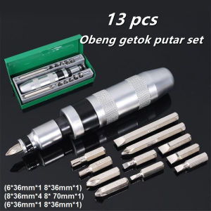 13pcs Obeng Ketok Set Getok Putar Set Impact S2 Drill Bit Driver Non-Karat Impact Screwdriver Set Box Besi Vessel
