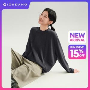 Giordano Women Seam detail mock neck long sleeve fleece tee Free Shipping 18326241