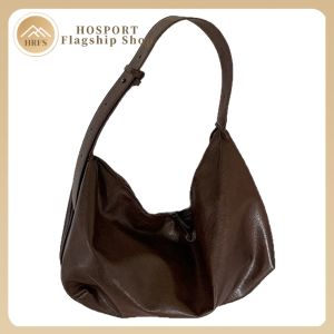 【HRFS】 Women PU Leather Hobo Bags Retro Tote Bags Solid Color Shoulder Bag for Work Shopping Travel Daily