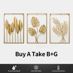 【Buy 1 Take 2】COD Metal Frame Wall Decor 40*60cm Square Leaf Art Gold Framed Leaves Nordic Style Decor For Home Living Room Decorative Display Wall Free Shipping Sale