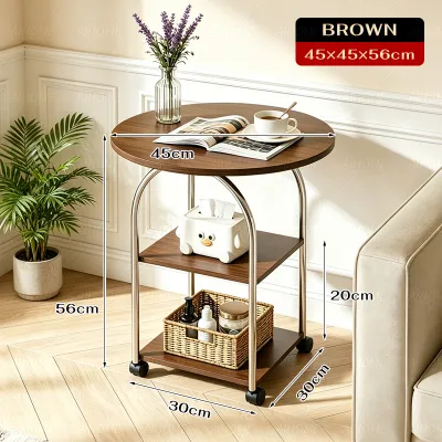 3 Tier Round Rolling Side Table With Wheels Movable Storage Coffee End Table Minimalist Meja sisi sofa Meja kopi kecil