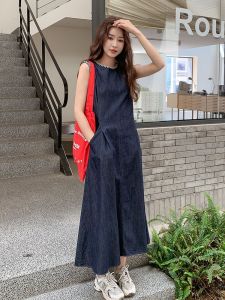 Fashion sleeveless vest denim dress womens 2025 new retro high-end loose denim dress