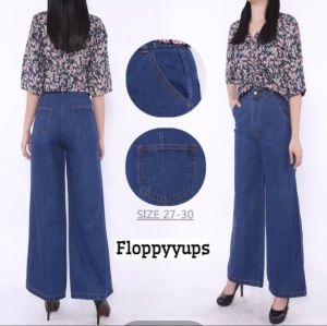 TRIVELA - Highwaist Kulot Jeans Alice Navy Kantong Tempel