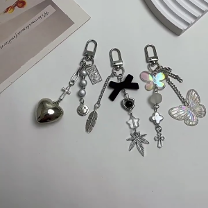 Bowknot Mặt dây chuyền trái tim Keychain tình yêu hình dạng điện thoại di động Dây Đeo Túi độc nhất vòng khóa Mặt dây chuyền dây điện thoại cho nữ phụ nữ