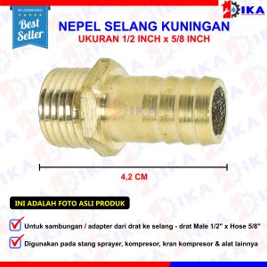 Indogo Nepel Selang 1/2 x 1/2 DRAT LUAR Kuningan - 20x13mm Sambungan SELANG NEPEL