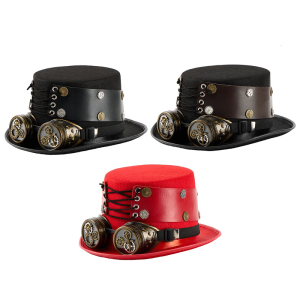 Victorian Wool Top Hat with Detachable Goggles and Gear Decors For Renaissance Theme Event And Cosplay Party Dressingup
