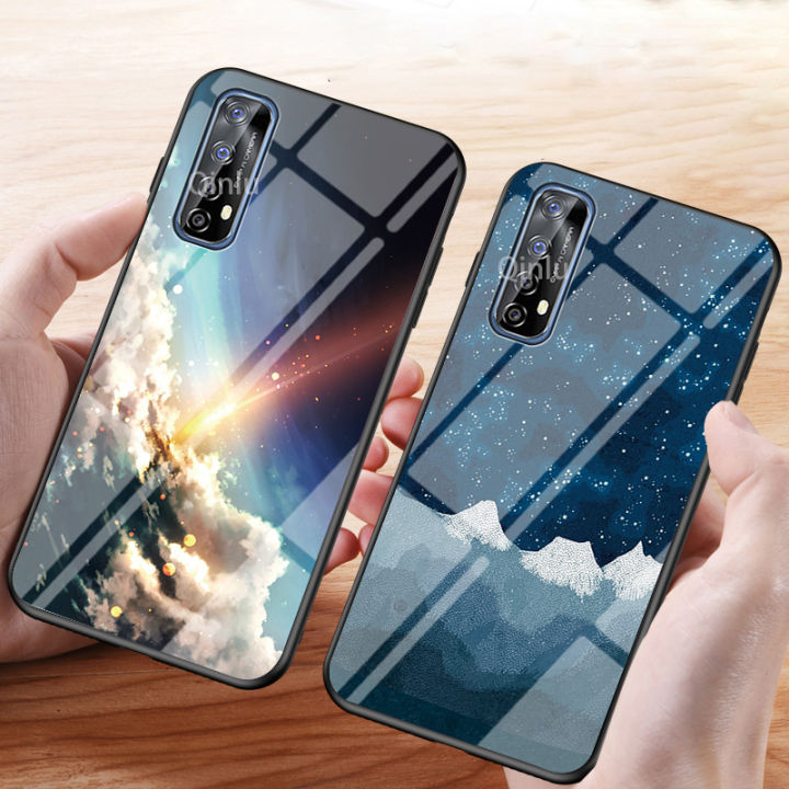 สำหรับ Realme Narzo 20 Pro กรณีที่มีสีสันท้องฟ้ากระจกนิรภัยทนทานสูงขอบ 