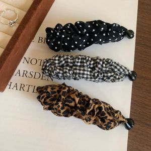 Korean Style Leopard Print Ponytail Ruffled Banana Clip Vertical Hair Clip Updo Hair Accessory