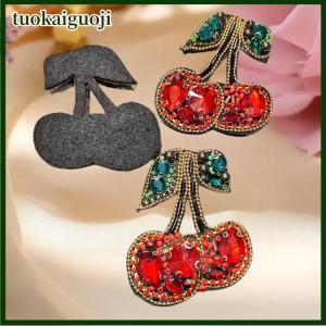 tuokaiguoji Red Handmade Beaded Rhinestone Cherry Heart Patch For Clothing Bag DIY Decoration Applique Accessories