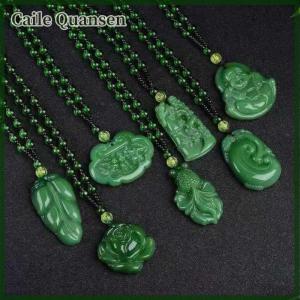 Caile สร้อยคอหยกจี้กุหลาบมังกรจีนสีเขียวธรรมชาติเครื่องประดับแฟชั่นสลักของขวัญสำหรับผู้หญิงผู้ชาย