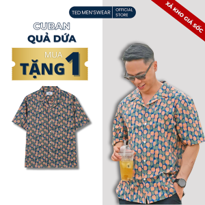 [ Mua 1 áo tặng 1 áo ] Sơ Mi Cộc Tay Nam Chất Vải Cotton Họa Tiết Quả Dứa Ted MenSwear– Thoáng Mát Lịch Lãm