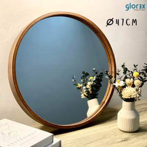 (GLOREX🇲🇾)Dia. 50/60/70cm High-Quality Cheap Murah Cermin Bulat Bilik Mandi Frame Kayu Wooden Frame Round Mirror Toilet Bathroom Vanity Anti-Explosion [In Stock & Fast Delivery]