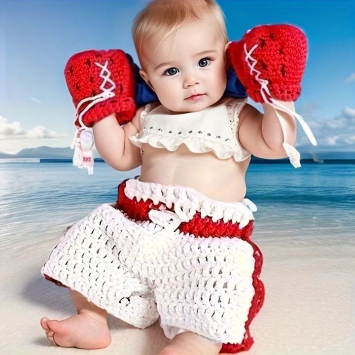 Newborn Photography Props Baby Boxer Handmade Knitted Cotton
