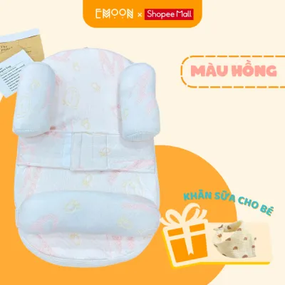 Gối chống trào ngược cho bé Emoon cao cấp có gối chặn kèm đai cố định giúp bảo vệ cột sống cho bé