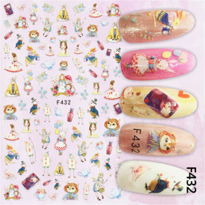 Sticker Dán Móng Tay Họa Tiết Hoạt Hình Wonderland / Thỏ Benny / Hoa Màu / Vòng Hoa Lá / Viền Hoa Văn / Chữ Cái / Mèo Đen / Nails sticker Series F – F433