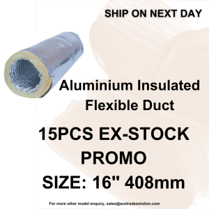16" 400mm Insulated Flexible Duct 10 meter length 25mm Fiberglass Insulation