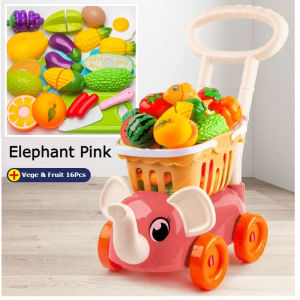 Ready Stock Kids Simulation Supermarket kids Shopping Cart Mini kids Trolley With Fruit Vegetable cut fruit toys