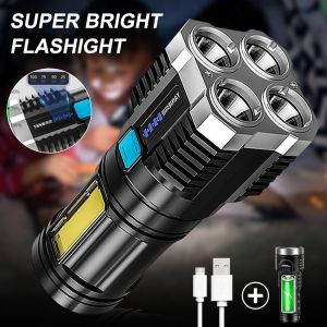 KOK [ GRATIS ONGKIR BISA COD] Senter Super Terang 4 LED Isi Ulang 48W + 20W COB 4 Mode Emergency Cahaya SUPER BRIGHT FLASHIGHT