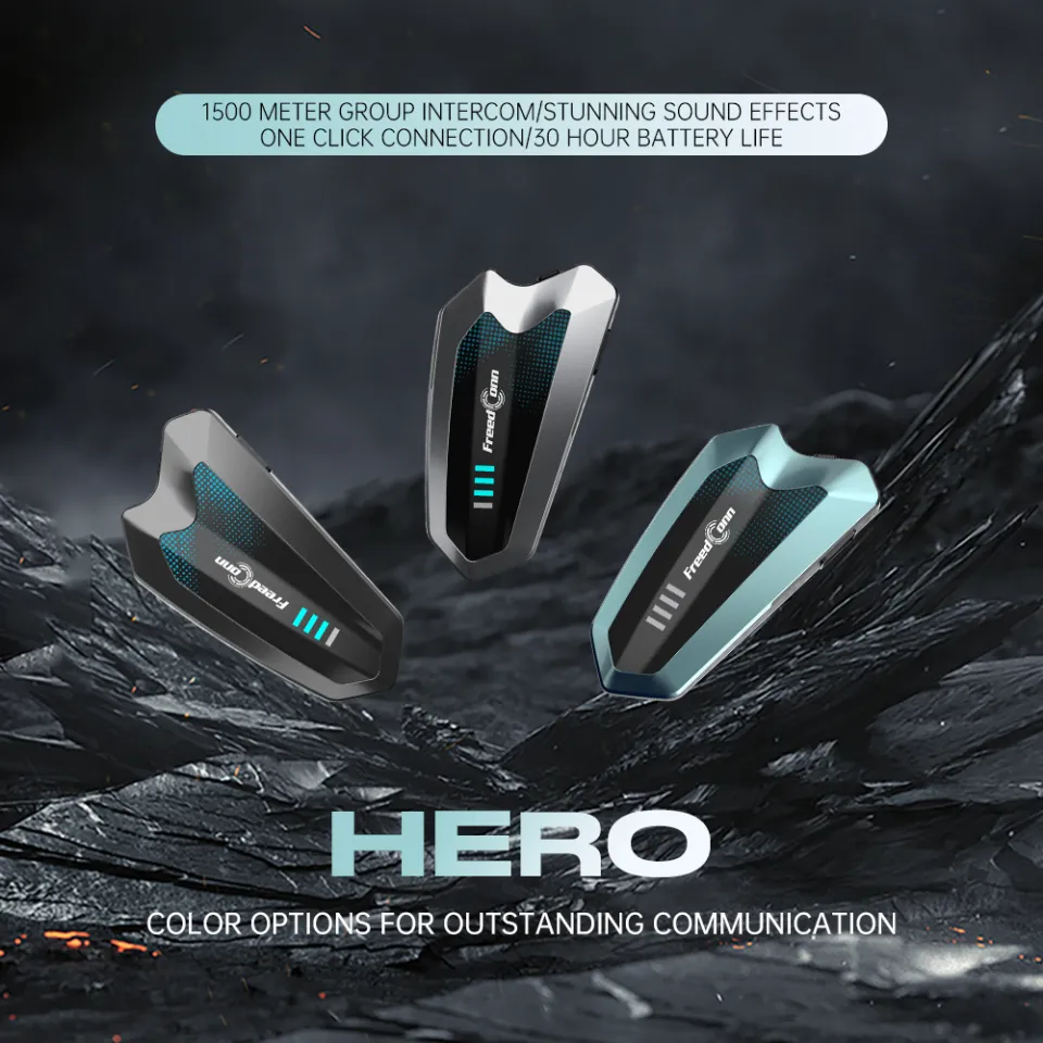 2025 New Freedconn Hero Motorcycle Intercom One-Click Auto Group Riders  1500M Interphone Bluetooth Music Sharing Large Battery 1100MAH 30 Hours 