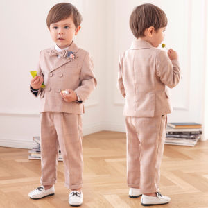 2PCS Boy Suit Set Plaid 2026 Wedding Pageboy Dress for Children Birthday Performance Evening Formal Coat For Boy