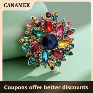 【 CANAMEK 】 1Pcs Creative Crystal Glass Pins Stylish Rhinestone Flower Brooches For Women Event Funny Luxury Gifts New Year Friends Decoration