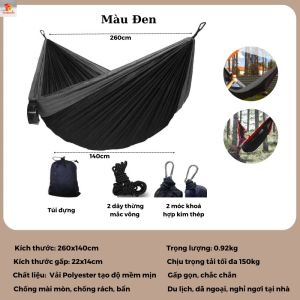 Võng Camping 270x140cm Vải Nylon Thoáng Mát Kèm Dây Và Móc Khóa Võng Dù Du Lịch Cắm Trại Dã Ngoại