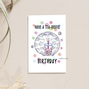 Happy Birthday | Friendship Forever | Bubble tea | Boba tea | Sushi | Cute Funny Pun Cat Greeting Card