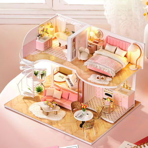 Wooden Mini Doll House DIY Duplex Apartment Production 3D Puzzle Assembly Building Model Toys For Kid Birthday Gifts Dollhouse