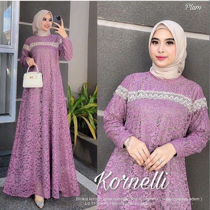 Kornelli Dress Bahan Brokat Gliter Gamis Brokat Simple Elegan