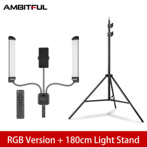 AMBITFUL AL-20 Double Arms LED Light Beauty Makeup Fill Lights with Tripod 3000K-6000K or RGB Version 40W Long Strips LCD Screen LED Light with 2M Light stand for Photo Studio Live Broadcast