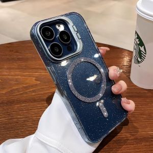 Glitter metal bracket magnetic Phone case iphone15 Pro Max 14 13 12 casing for iPhone case PC Liquid soft shell Full coverage shockproof