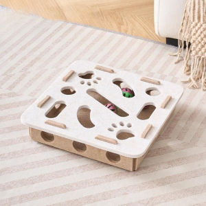 SKISOPGO Cat Self Toy Self Entertaining Box Smart Maze Digging Felt Box Interactive Bell Ball for Cat Kitten Playing