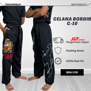 Celana Pangsi Bordir C-10 Motif Gambar Macan Harimau Keren Olahraga Tebal Komprang Panjang Outdoor