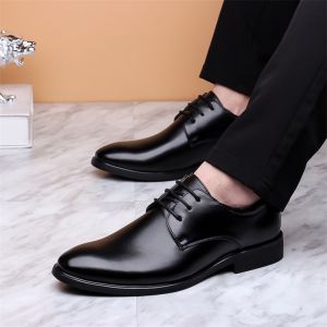 [Tặng vớ màu ngẫu nhiên khi mua kèm giày] Giày da nam phối dây thanh lịch đế cao may sẵng size từ 38 đến 43